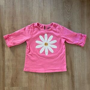 Pink 3/4 Length Sleeve Top with Sequin Daisy